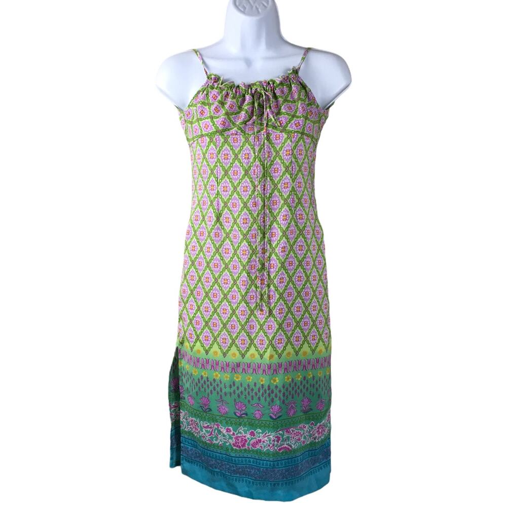 Hype Dress Sleeveless Print Tie Neck Side Slit Blue Green Pink Juniors‎ 7